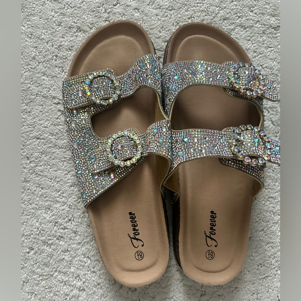 Forever 21 Glittering Rhinestone Sandals - Silver and Tan